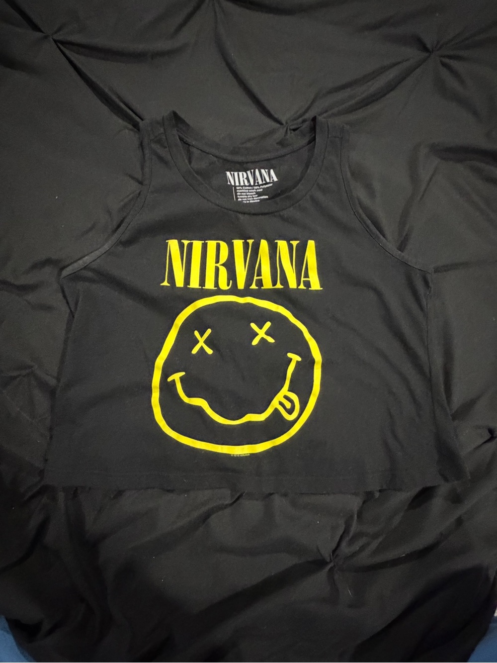 NIRVANA Black Tank Top with Yellow Smiley Graphic